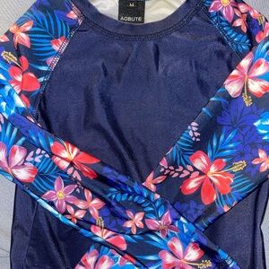 Aobute Floral Long Sleeve Top - Navy and Multicolor